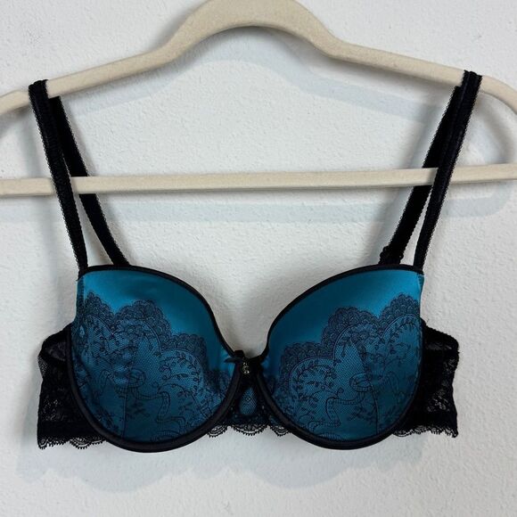 Chantelle 1936 Contour Bra Blue Black Lace 36C - Picture 1 of 6